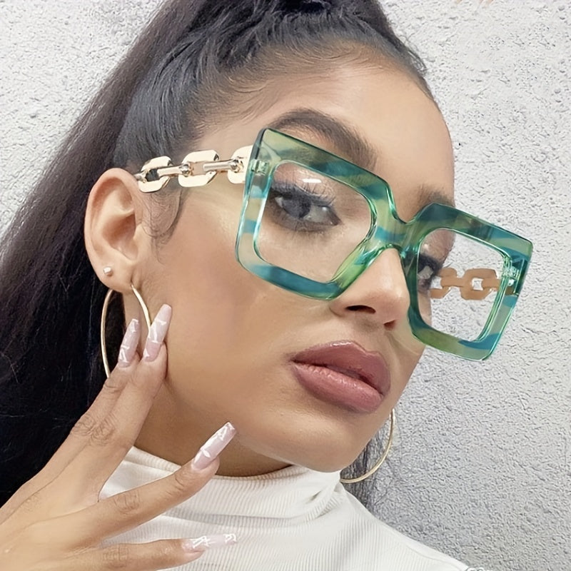 Y2K Block Chain Clear Lens Glasses Anti Light Reading Glasses