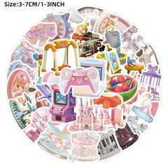 50pcs Amusement Park Cartoon Stickers for DIY Decoration Waterproof Sticker Pack