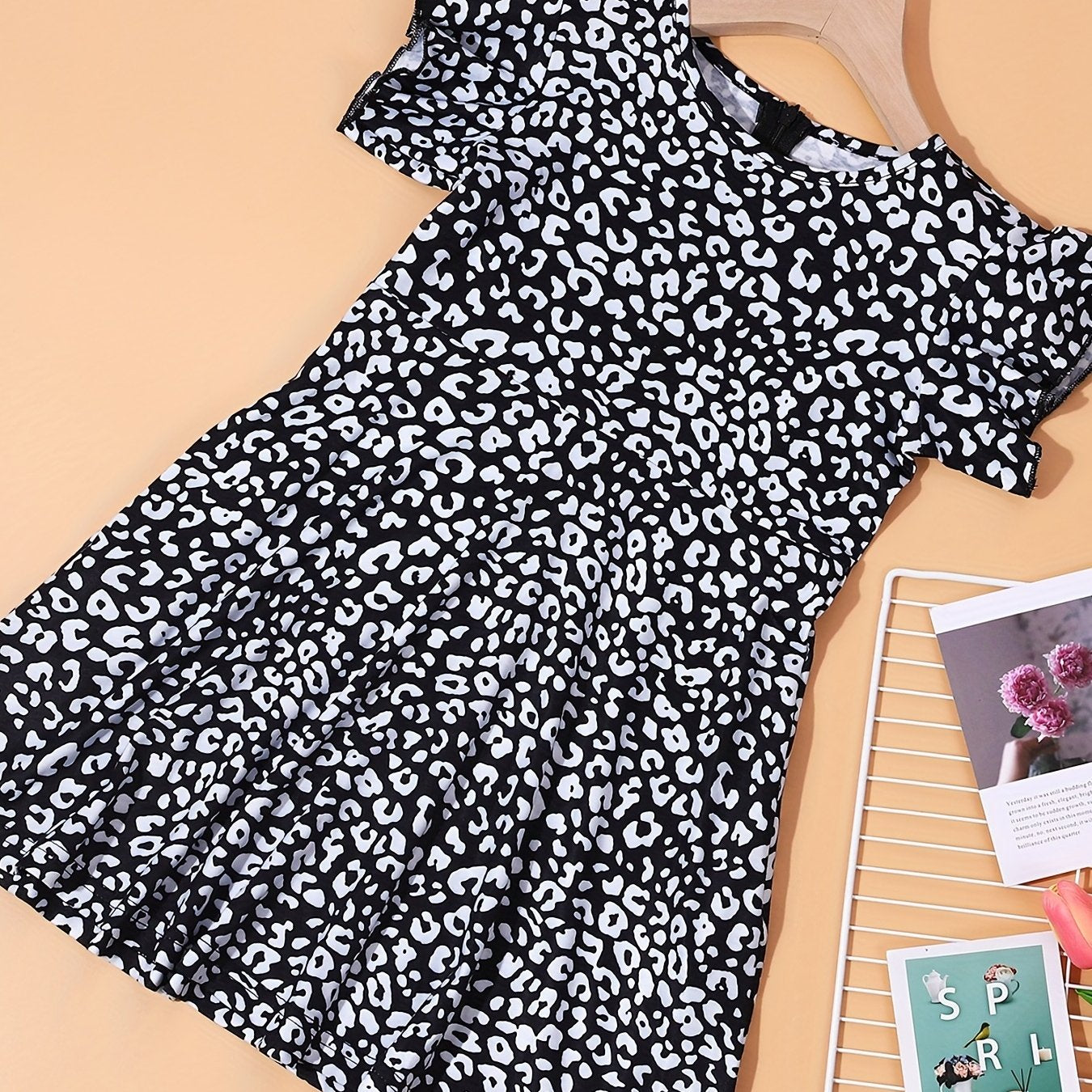 Vintage Leopard Dress Short Sleeve Casual Dress For Summer