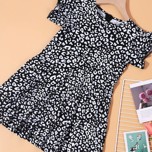 Vintage Leopard Dress Short Sleeve Casual Dress For Summer