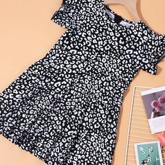 Vintage Leopard Dress Short Sleeve Casual Dress For Summer
