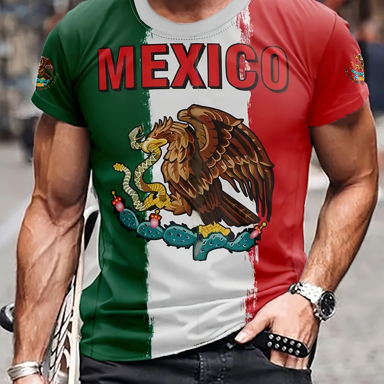 Mexico Eagle Pattern Print Men's Short Sleeve T-shirt Graphic Tee