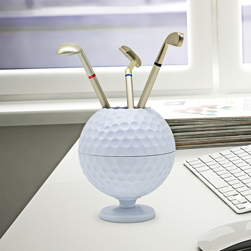 Golf Ball Pen Holder Set with 3 Ballpoint Pens - Great Gift for Golfer
