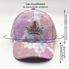 Pink Tie Dye Print Baseball Cap with Rhinestone Crown Decoration