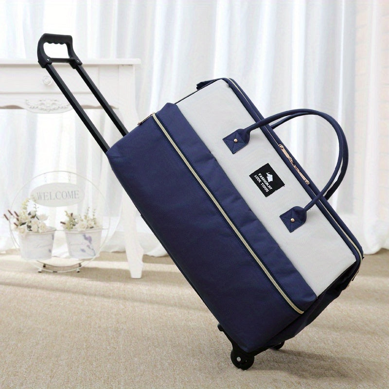 Large Capacity Colorblock Luggage Bag Lightweight Duffle Bag With Wheels