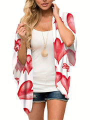 Print Half Sleeve Cover Up Comfy Chiffon V Neck Loose Kimono Cover Up