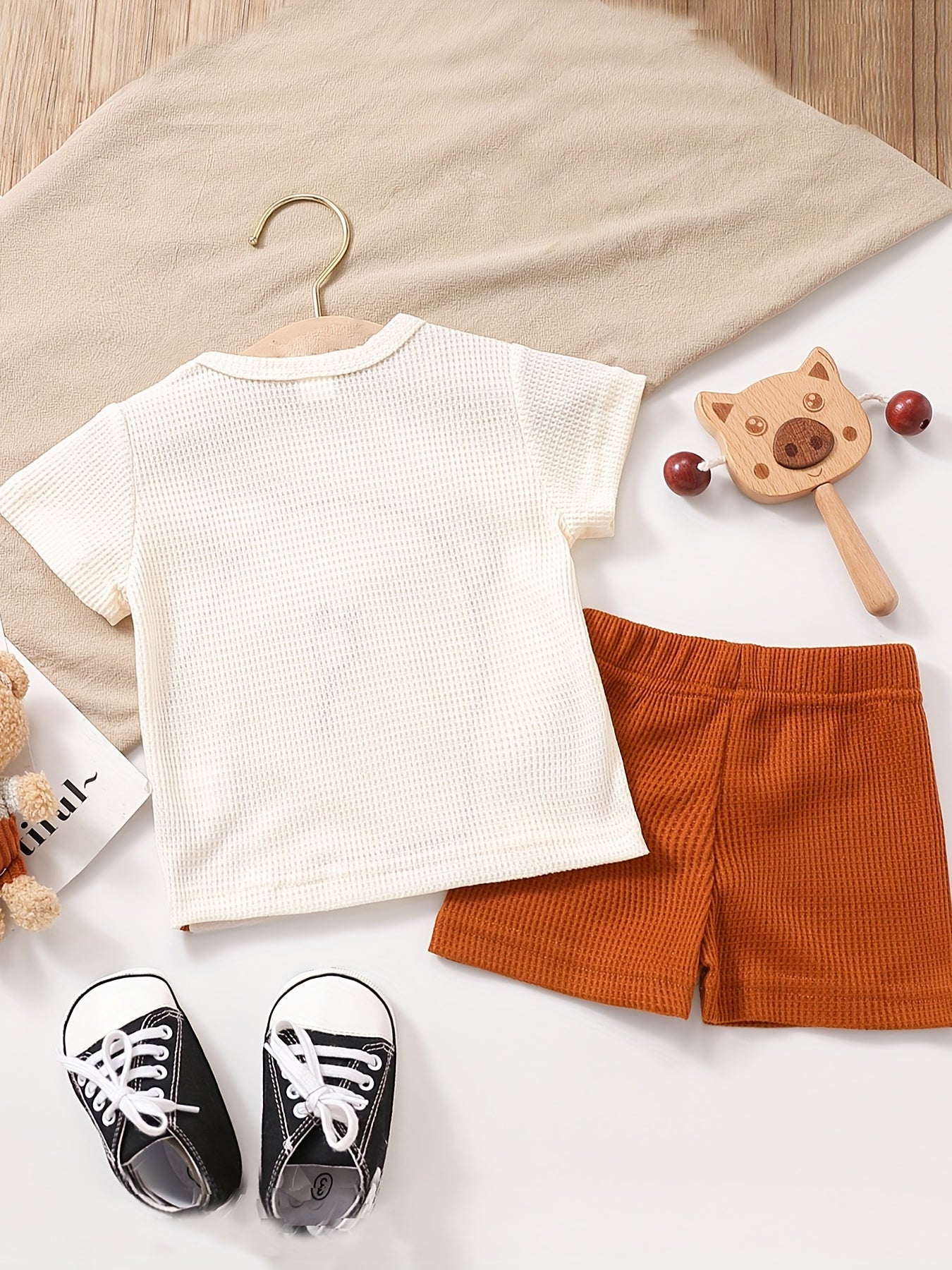2pcs Baby Boys Bear Embroidery T-shirt & Shorts Set Clothes