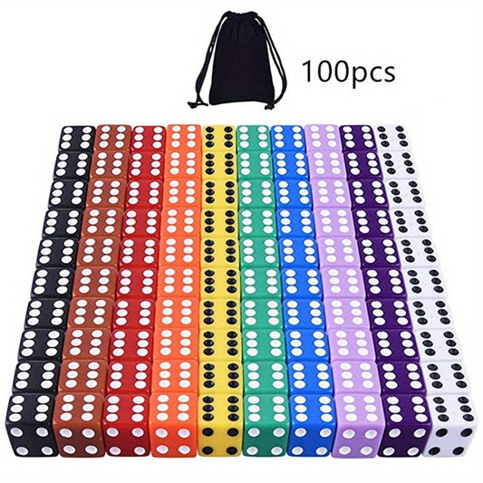 Acrylic Dice Set 16mm 10 Colors 100/50/10 Pieces Board Dice Games Velvet Bag