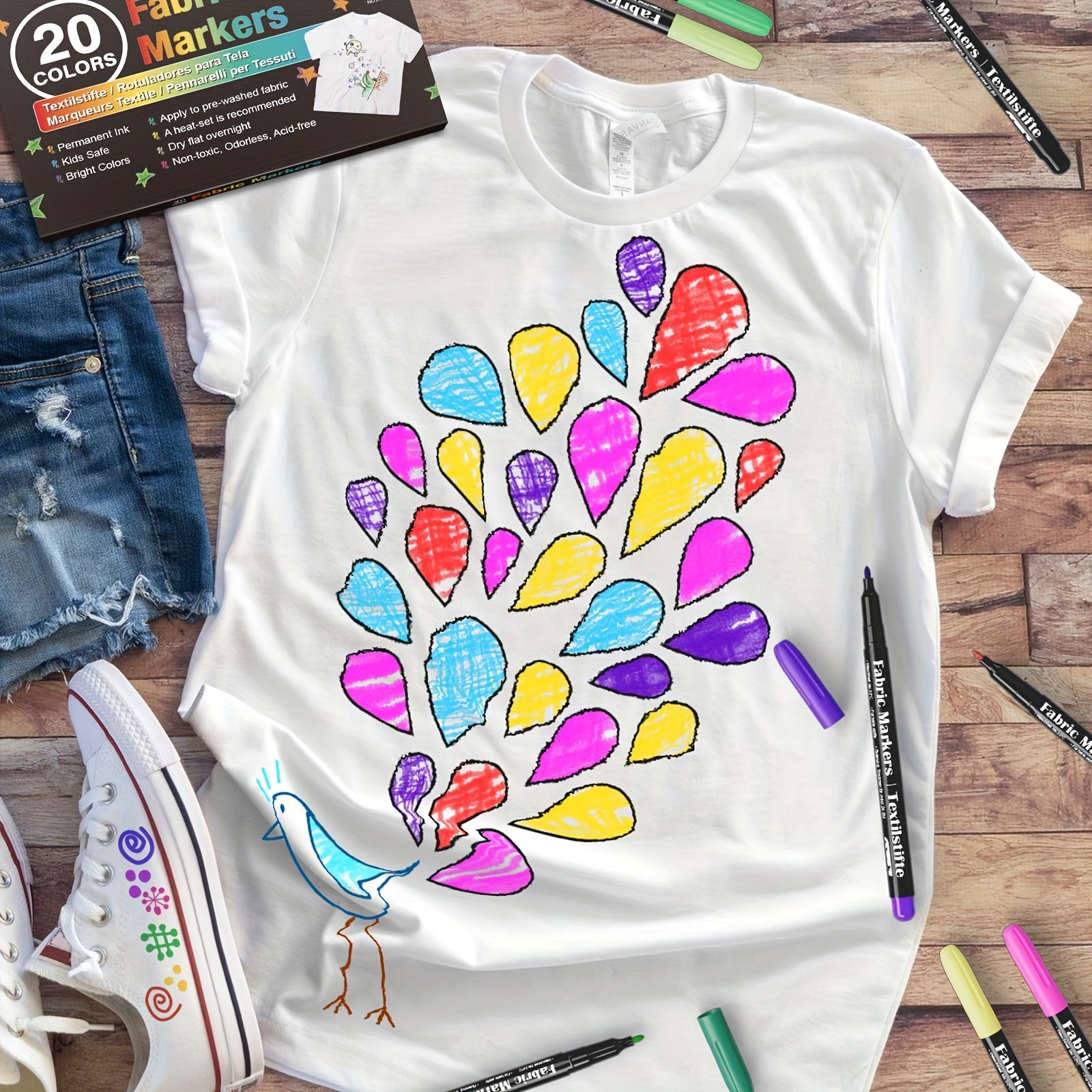 20pcs Fabric Markers Pens Set Non Toxic Permanent Paint Fine Point