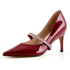 Women's Rhinestone Strap Stiletto Patent Leather Pumps