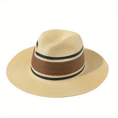 Striped Block Sun Hat Jazz Fedora Cap Beach Hats For Women Men
