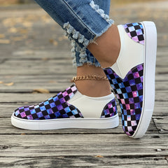 Checked Print Lightweight Canvas Skate Shoes Non Slip Loafers
