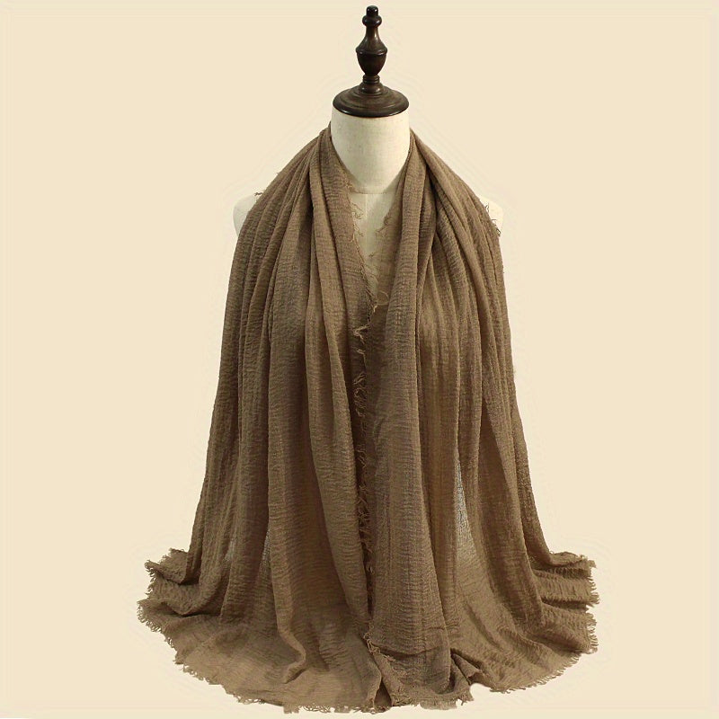 Crinkle Raw Edge Scarf Solid Hijab Vintage Shawl Casual Headscarf Women