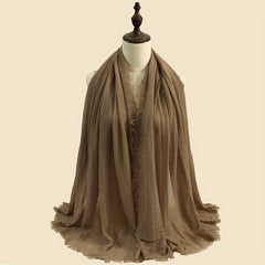 Crinkle Raw Edge Scarf Solid Hijab Vintage Shawl Casual Headscarf Women