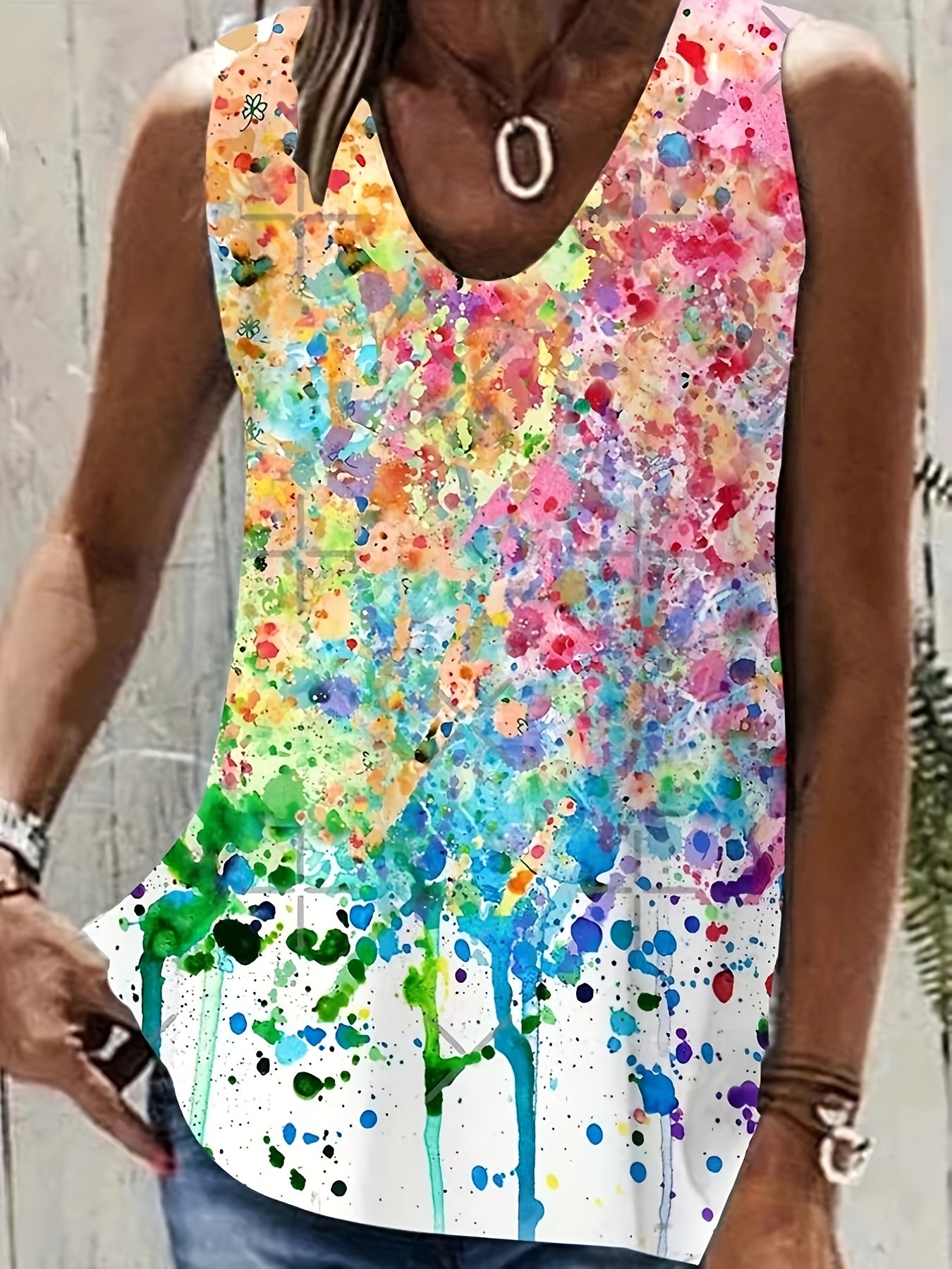 Women's Splash Print V Neck Tank Top