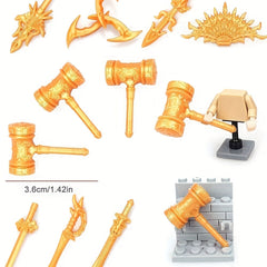 8pcs Golden Weapon Set Toy Accessories Golden Hammer Peacock Fan Boomerang