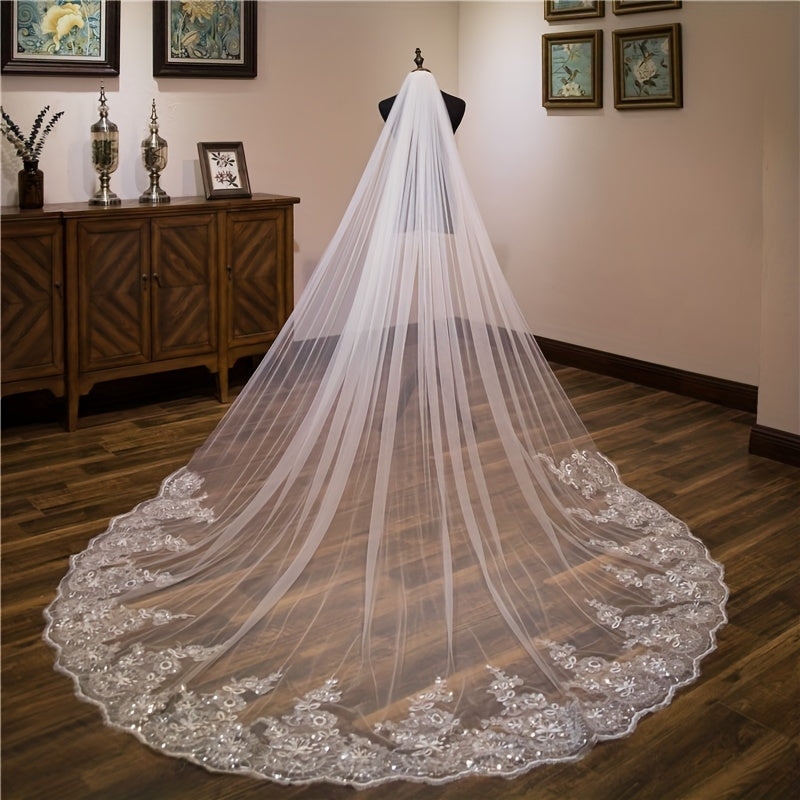 Floral Lace Edge Head Veil With Comb Wedding Bridal Hair Accessories