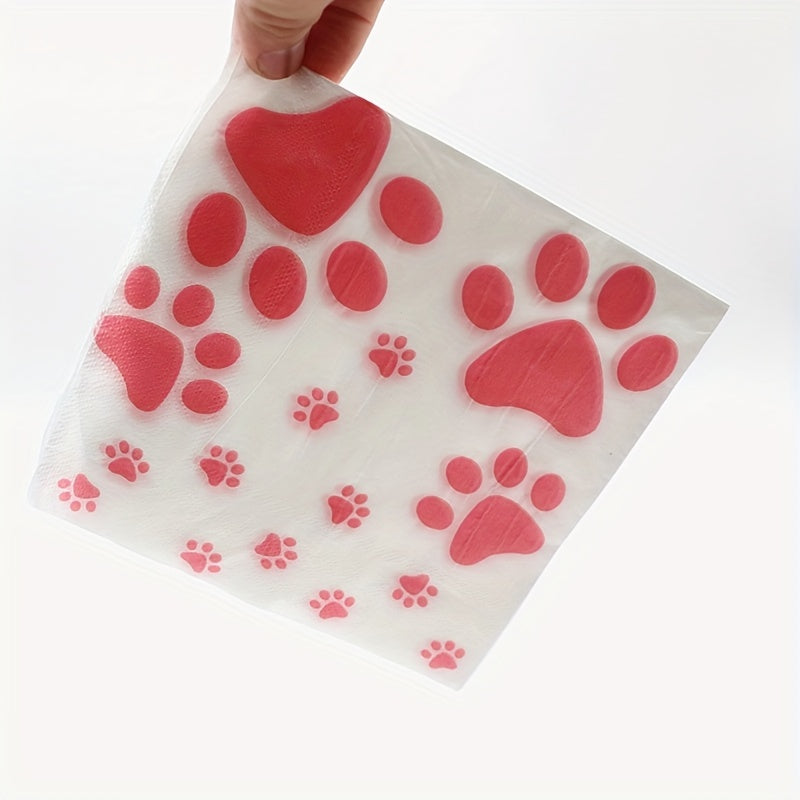 Pink Dog Paw Prints Party Supplies Set - Plates, Napkins, Tablecloth