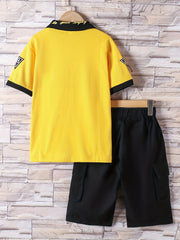 Boys Letter Print Casual Outfit Polo Shirt & Cargo Shorts Set