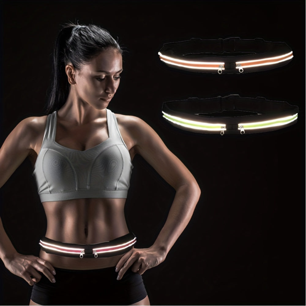 Waterproof Reflective Running Belt with Double Pockets for Keys and Wallet