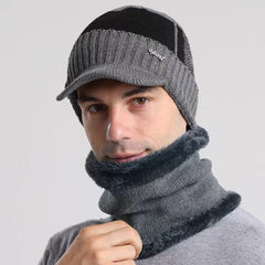 Cold Proof Woolen Cap Bib Suit Plus Velvet Knitted Hat Ear Protection