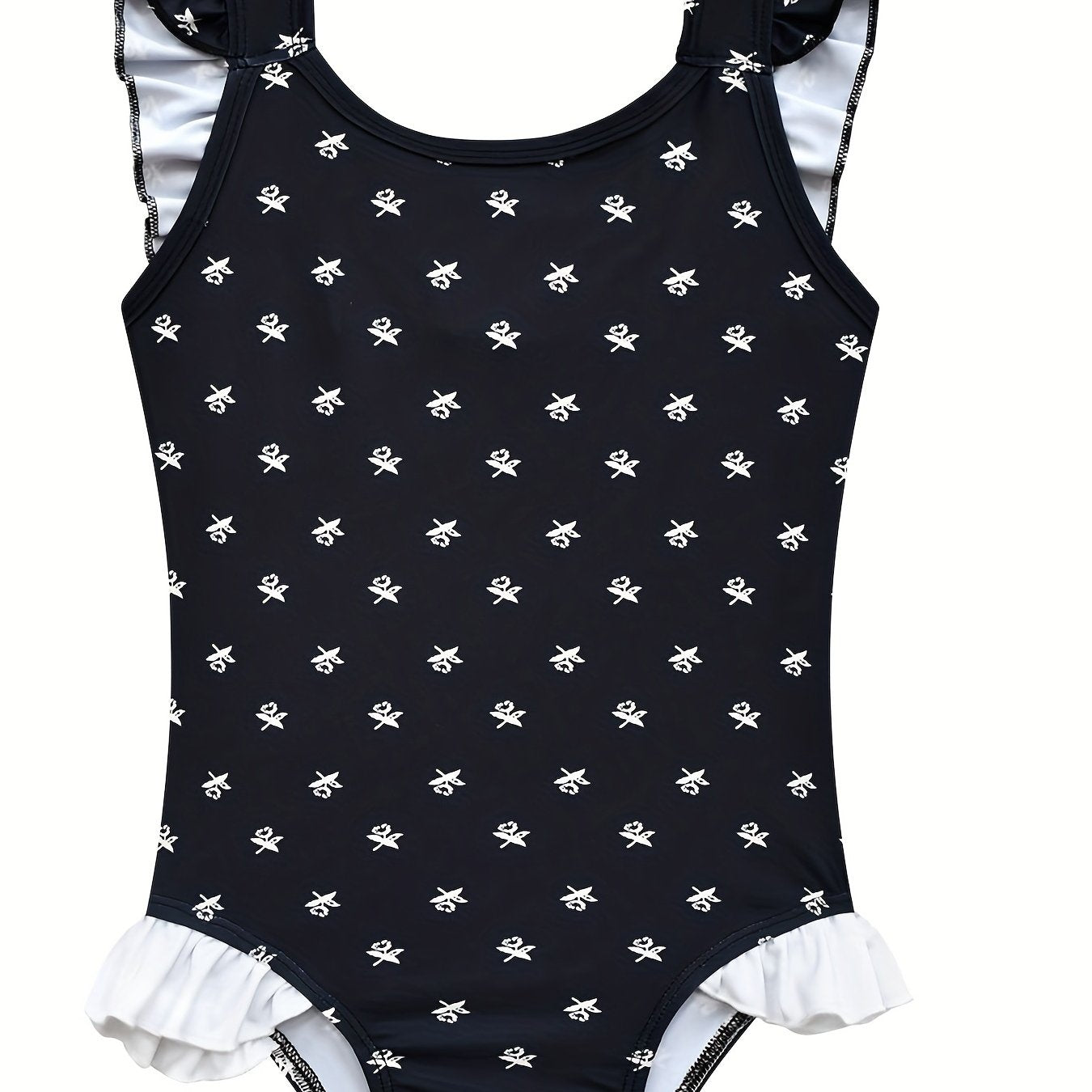 Girl's Ruffle Decor Onesie Swimsuit Floral Tankini Bathing Suit