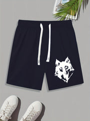 Wolf Pattern Print Men's Comfy Shorts Summer Drawstring Casual Loose Shorts