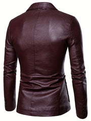 Men's Retro Style PU Jacket Button Up Lapel Faux Leather Jacket