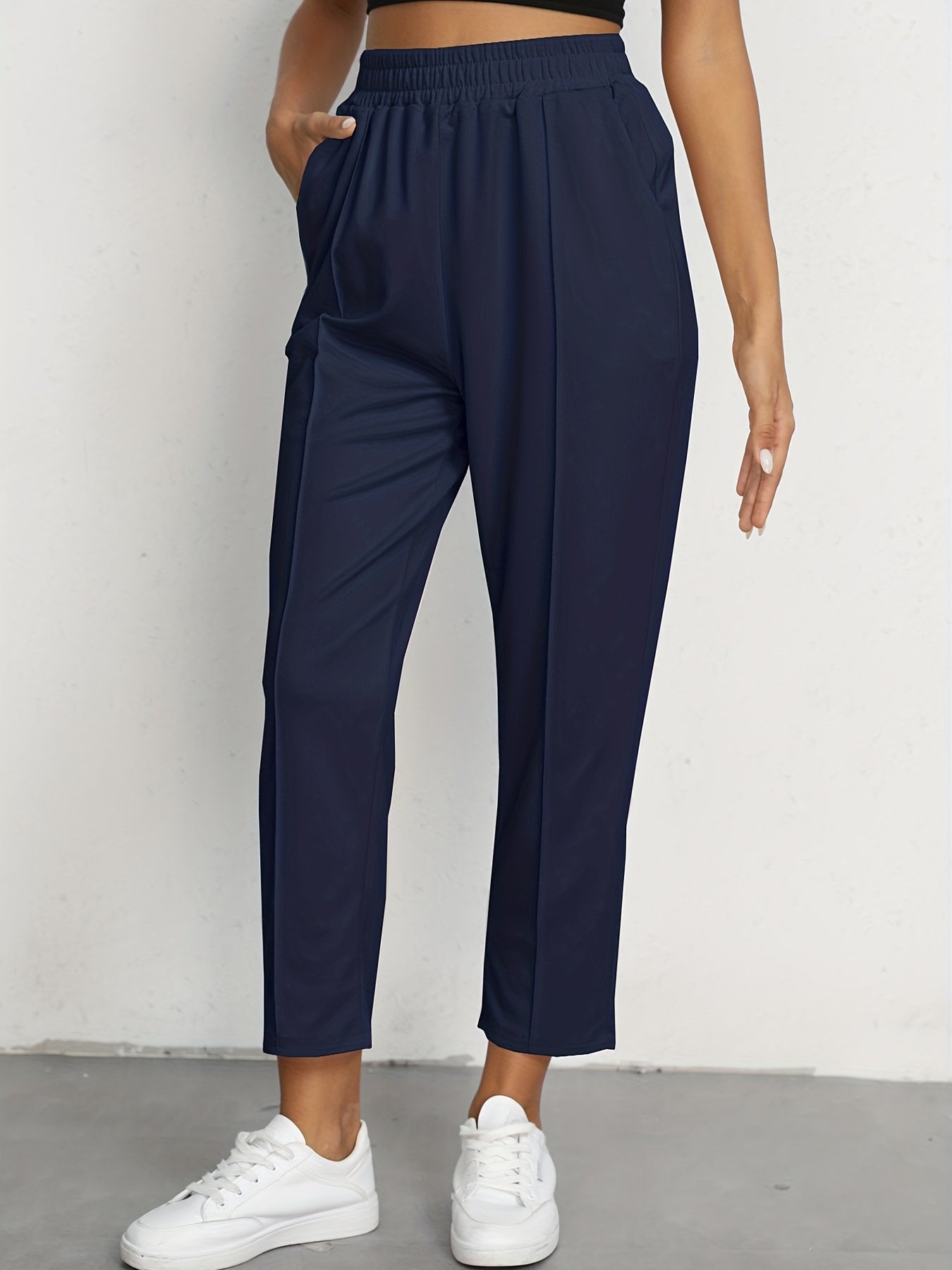 Elastic Waist Solid Casual Pants for Women