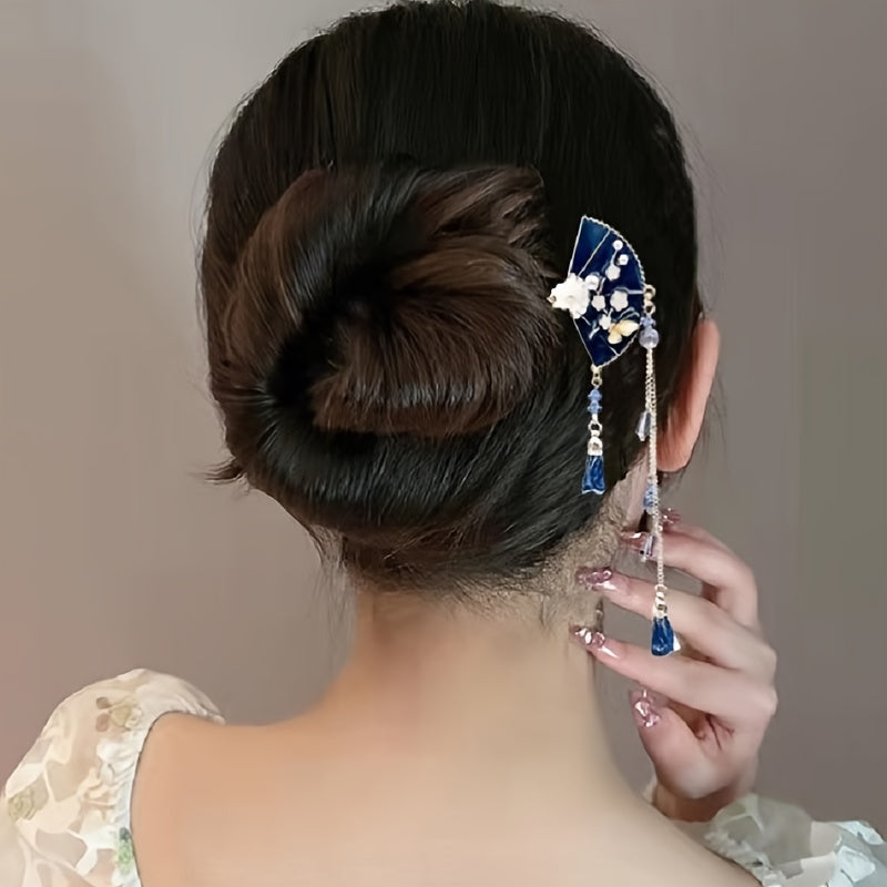 Vintage Tassel Hairpin Chinese Style Fan Hairpin Women Girls Casual