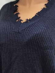 Casual Sweater Women's Plus Solid V Neck Long Sleeve Sweater