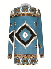 Boho Cardigan Geometric Print Long Sleeve Open Front Cardigan