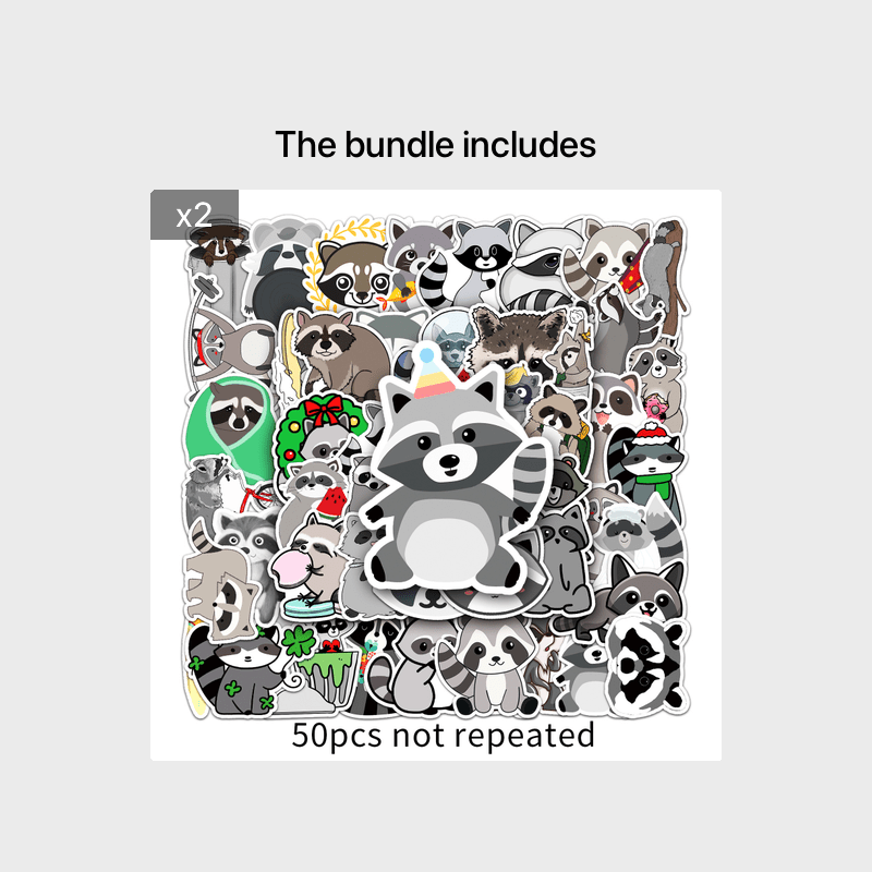 50pcs Raccoon Cartoon Waterproof Doodle Stickers