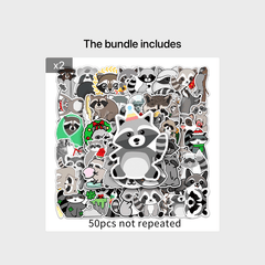 50pcs Raccoon Cartoon Waterproof Doodle Stickers