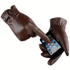 Winter Leather Gloves Full Finger Touch Screen Warm Gloves for Motorcycle