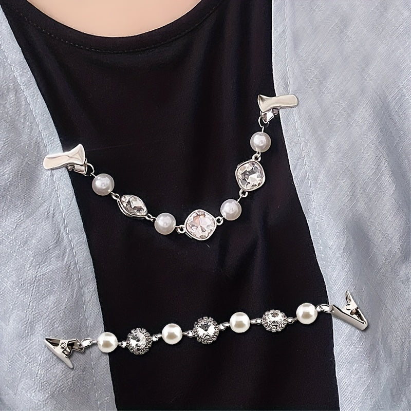 Vintage Faux Pearl Rhinestone Shawl Cardigan Brooch Pin