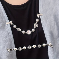 Vintage Faux Pearl Rhinestone Shawl Cardigan Brooch Pin