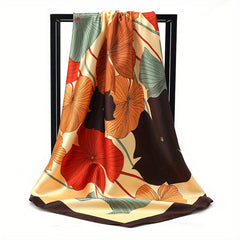 Lotus Print Satin Bandana Square Scarf Silk Shawl Hijab Women Sunscreen Headwrap