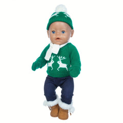 Christmas Sweater Set for 17" Dolls with Hats, Scarves & Gloves