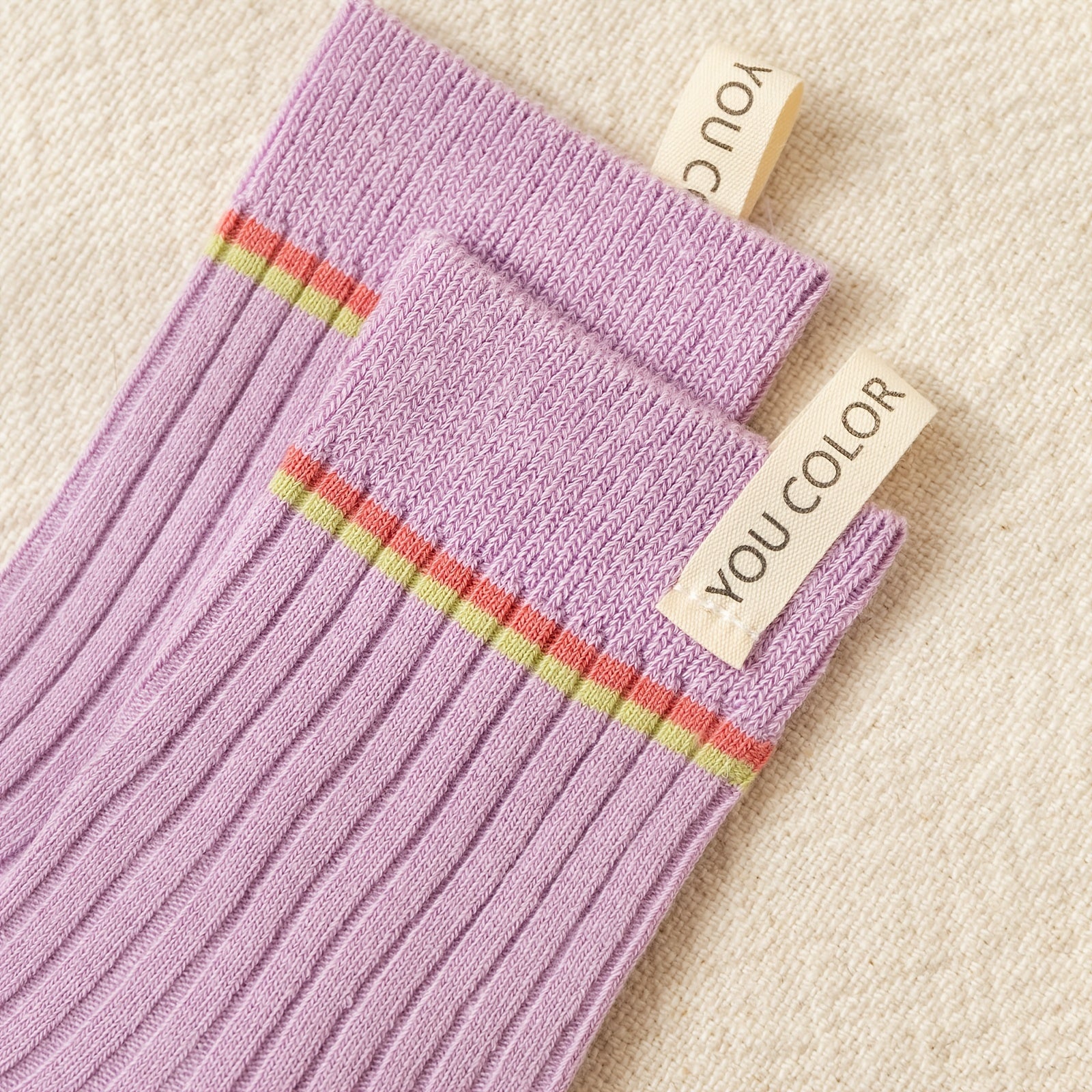 2 Pairs Striped Mid Tube Socks Crew Length Stockings Women's Hosiery