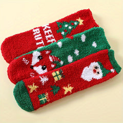 3 Pairs Festive Print Socks Cozy & Soft Women's Stockings