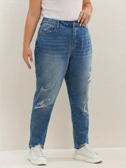 Ripped High Rise Straight Leg Jeans