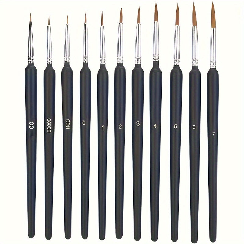 11pcs Weasel Hair Detail Brush Set for Acrylic Painting Watercolor Nail Art