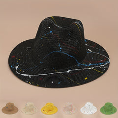 Colorful Graffiti Jazz Hat Large Brim Hip Hop Style Top Hat