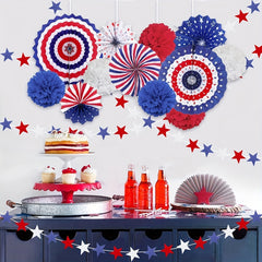 Patriotic 4th of July Decorations Set Hanging Paper Fans Pompoms Flowers