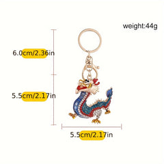 3D Dragon Keychain Lucky Rhinestones Inlay Ornament