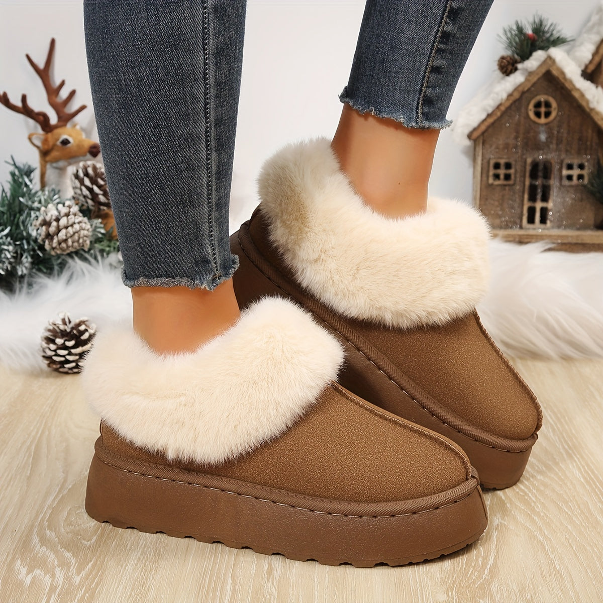 Women's Faux Fur Lined Ankle Boots Thermal Plush Snow Boots