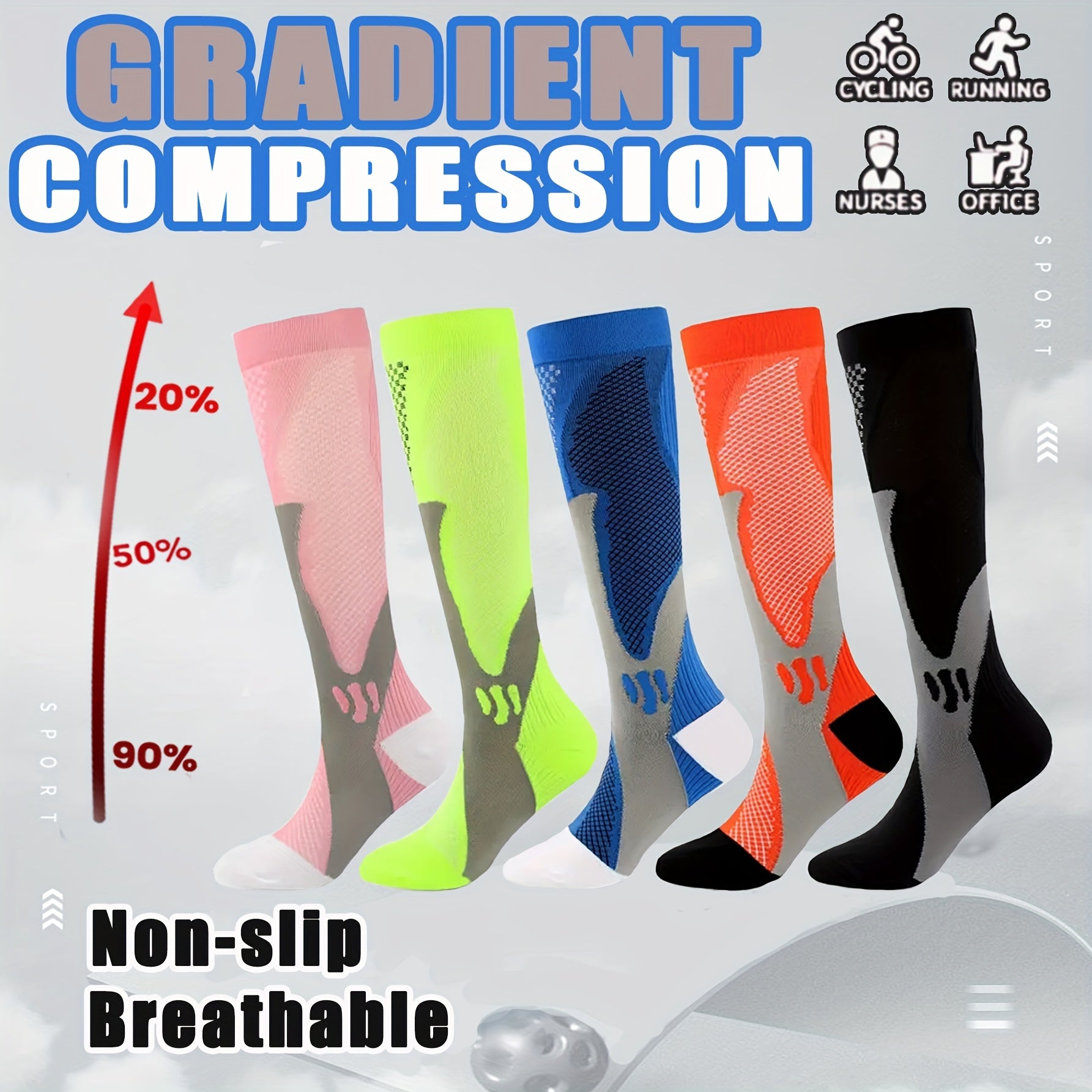 Nylon Compression Socks 15-20 mmHg Over the calf for Women & Men