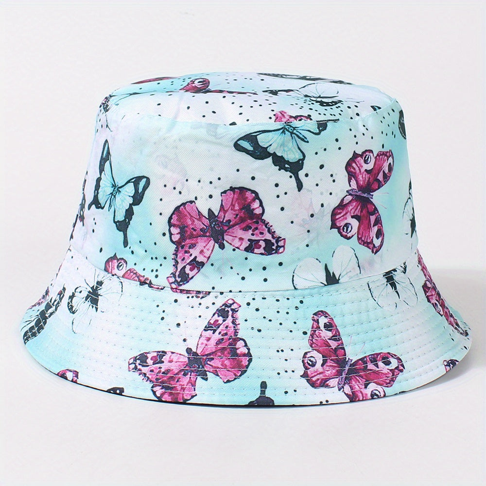Butterfly Flag Print Reversible Bucket Hat Lightweight Fisherman Cap