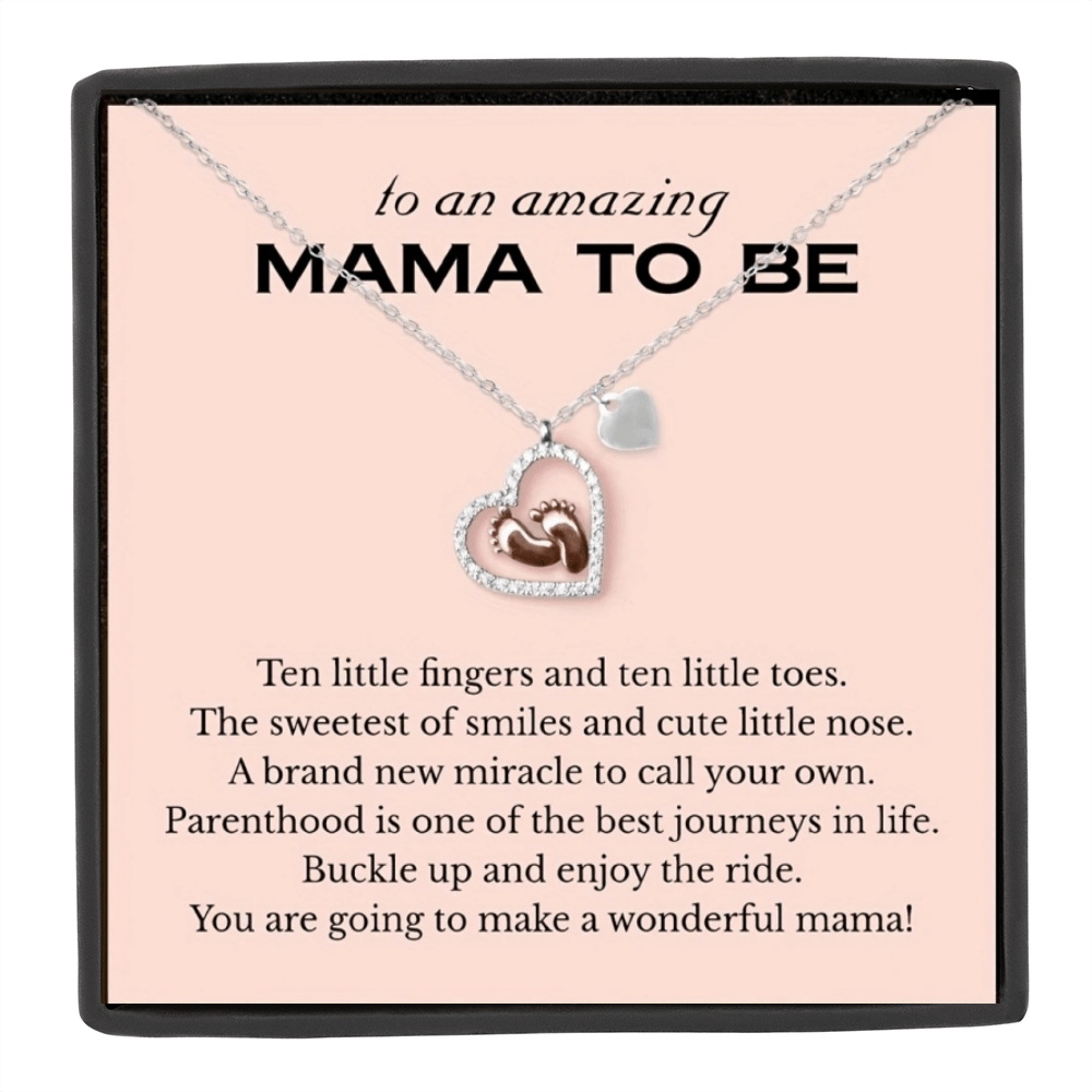 Baby Foot Heart Pendant Necklace With Card - Party Holiday Birthday Gift